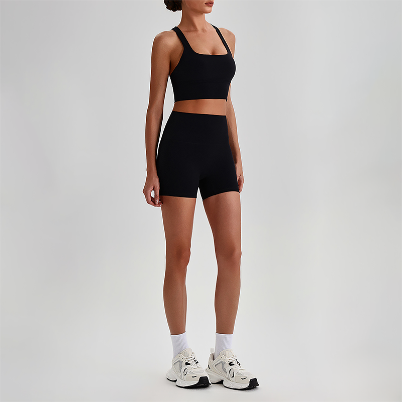 Wholesale Cross-Back Sports Bra & High-Waist Biker Shorts Set – Naked-Feel Quick-Dry Yoga 2-Piece