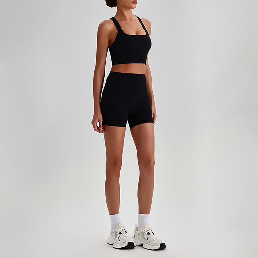Wholesale Cross-Back Sports Bra & High-Waist Biker Shorts Set – Naked-Feel Quick-Dry Yoga 2-Piece