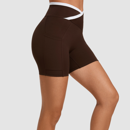 Wholesale Color-Block High-Waisted Cross-Waistband Shorts | Wonderxfans bulk activewear