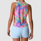 Wholesale Women's Floral Print Ice Silk Tank Top + High-Waist Shorts Set – Gym Yoga Fitness Training Set