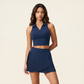 Wholesale Women's Polo Collar Fixed Cup Sports Bra & Anti-Exposure Pleated Skirt Tennis Set