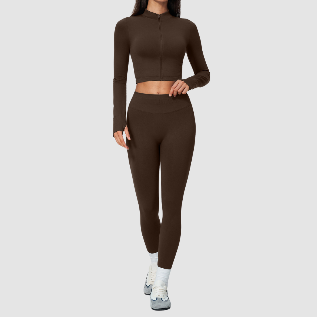Wholesale Women's Cropped Stand-Collar Jacket & Leggings Yoga Set