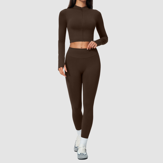 Wholesale Women's Cropped Stand-Collar Jacket & Leggings Yoga Set