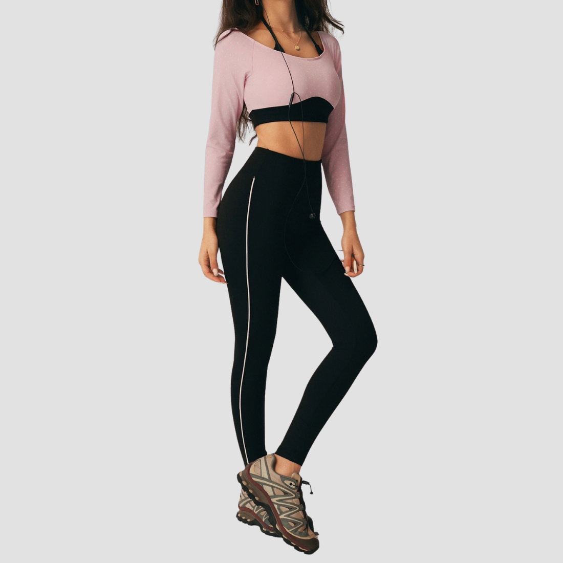 Wholesale Women's Bare-skin Feel Long-Sleeve Tops+Hip-lift Cropped Pants Yoga Set