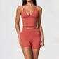 Wholesale Women's Halter Neck Yoga Set – Deep V-Neck Bra & High-Waist Shorts