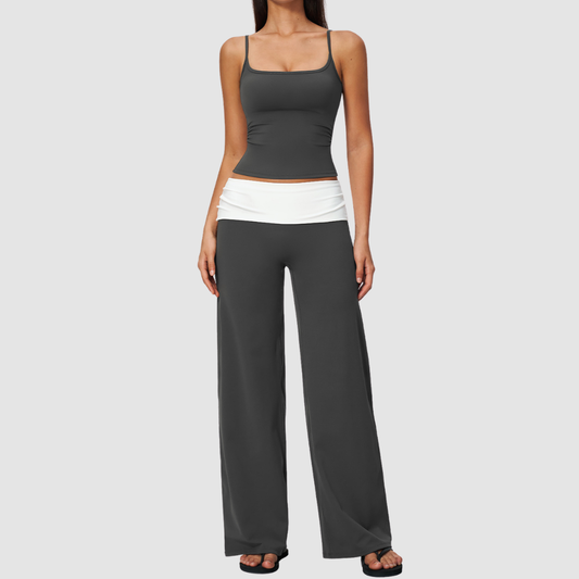 Wholesale Women’s Padded Strap Tank & Wide-Leg Yoga Pants Set