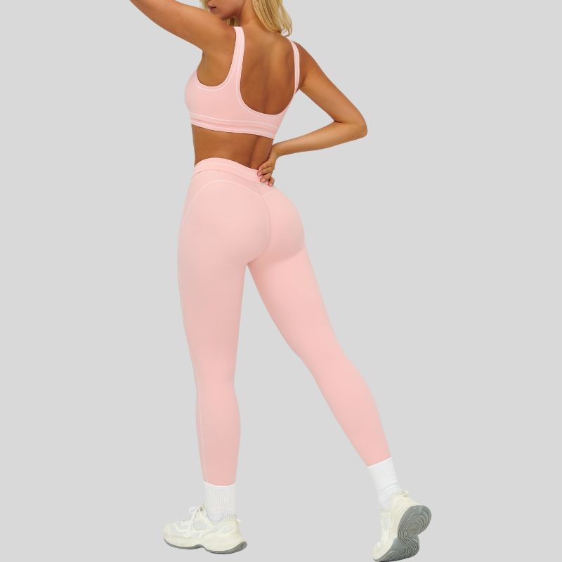 Contrasting Color Sports Bra + high waist leggings 2-piece set
