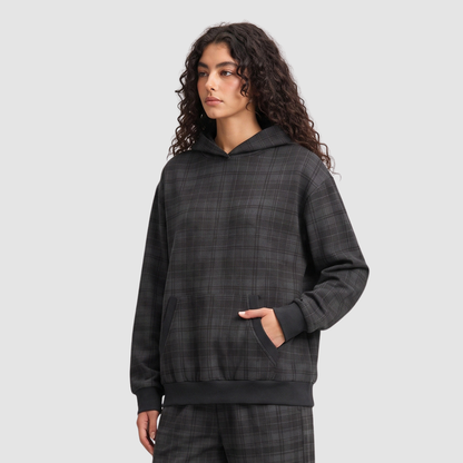 Wholesale Unisex Heavyweight Plaid Hooded Cotton Sweatshirt