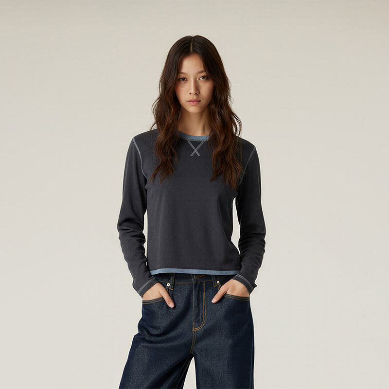 Contrast color quick-drying long-sleeved bottoming T-shirt