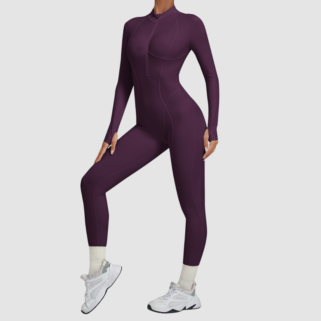 Wholesale Women's Zip-Front Long-Sleeve Yoga Jumpsuit