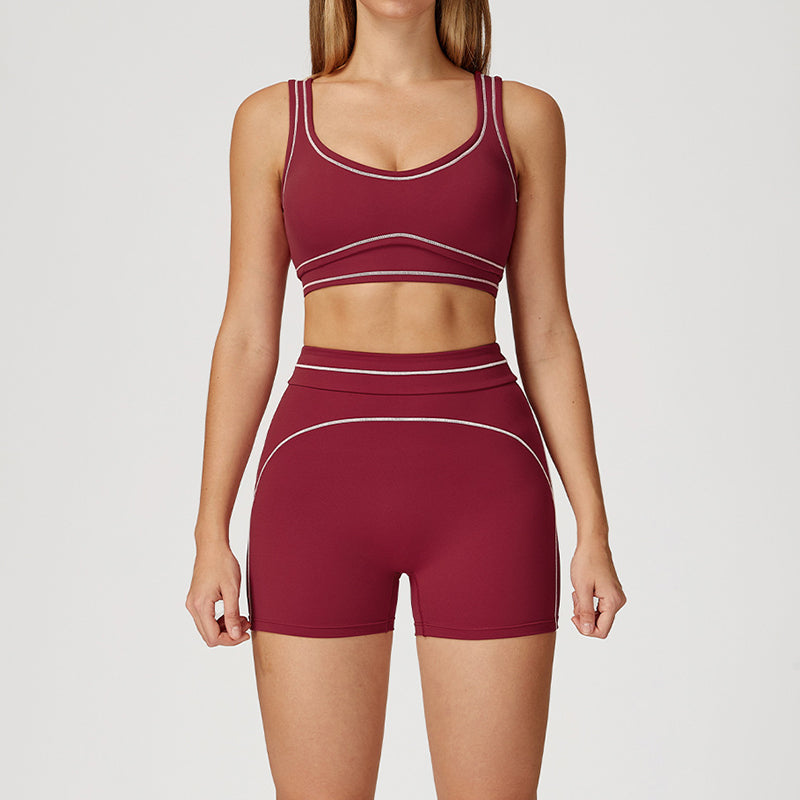 Contrasting Color Sports Bra + high waist shorts 2-piece set