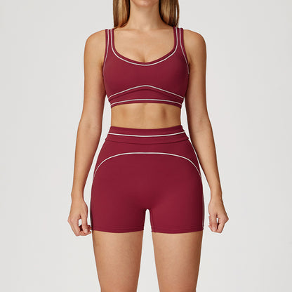 Contrasting Color Sports Bra + high waist shorts 2-piece set