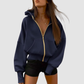 Wholesale loose casual hooded gold zipper jacket