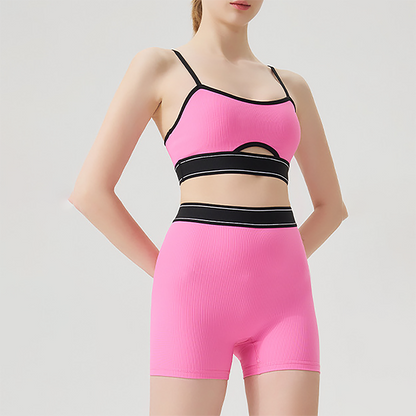 Wholesale color blocked backless vest+high waisted shorts 2-piece Set