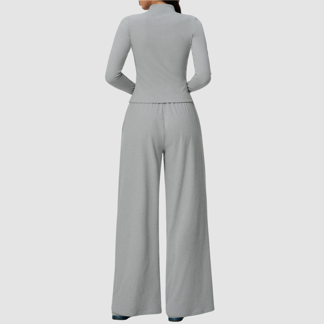 Wholesale Women's Stand-Collar Zip Jacket & Wide-Leg Pants Yoga Set