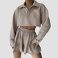 Wholesale Women's Long Sleeve Crop Cardigan & Drawstring Shorts Set – Casual Two-Piece TZ8040