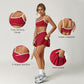 Wholesale sports color-blocked bra + A-line skirt 2-piece set