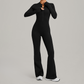 Zipper long sleeved backless fitness jumpsuit
