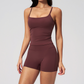 Wholesale Women's Brushed Tank Top & Booty-Lift Shorts Set – Seam-Detail Naked-Feel Yoga 2-Piece Set