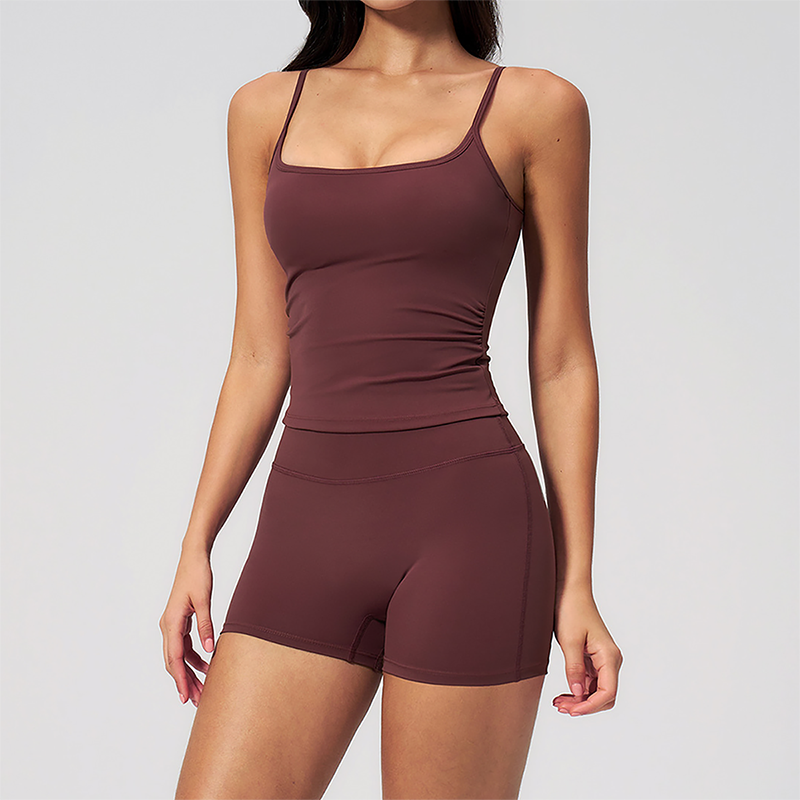 Wholesale Women's Brushed Tank Top & Booty-Lift Shorts Set – Seam-Detail Naked-Feel Yoga 2-Piece Set