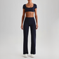 Wholesale Women's Short Sleeve Exposed Back Bra+Naked Feel Straight Leg Pants Yoga Set
