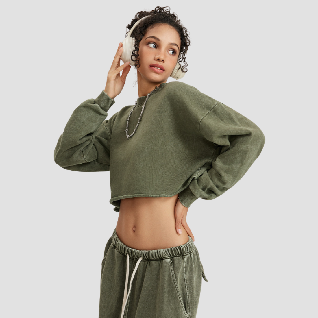 Wholesale Washed Raw-Edge Long Sleeve Top – Cropped Cotton Streetwear