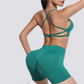 Women's beautiful back strap sports bra + yoga shorts two-piece set