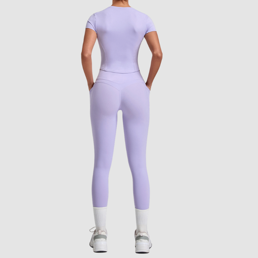 Wholesale Women's Naked-Feel Short Sleeve Top + High-Waist Leggings Set – Peach Lift Yoga Fitness Activewear