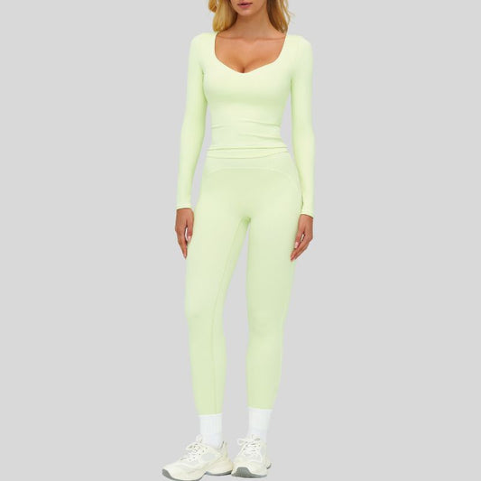 Wholesale Color-blocked long-sleeved sports top+High waisted | Wonderxfans bulk activewear