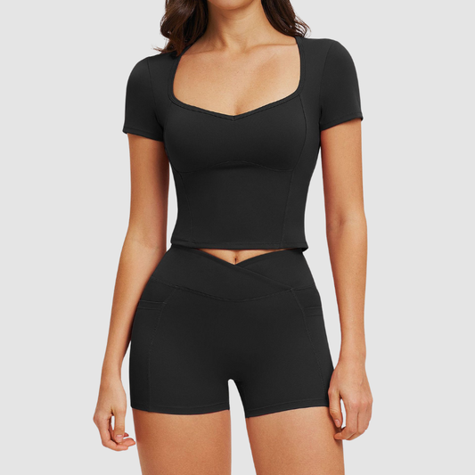 Wholesale Short-Sleeved T-shirt + High-Waisted Shorts | Wonderxfans bulk activewear