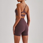 Wholesale Brushed Naked-Feel Open-Back Sports Bra & High-Waist Shorts Set – Sculpting Yoga 2-Piece