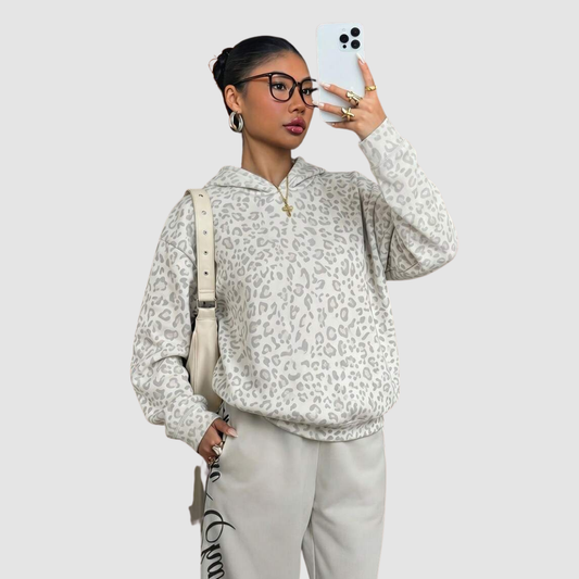 Wholesale Women's Leopard Print Pullover Hoodie – Loose Long Sleeve Sweatshirt