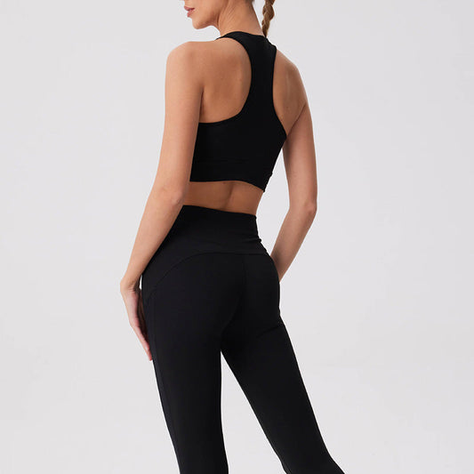 Mesh splicing Sports Bra + high waist leggings 2-piece set