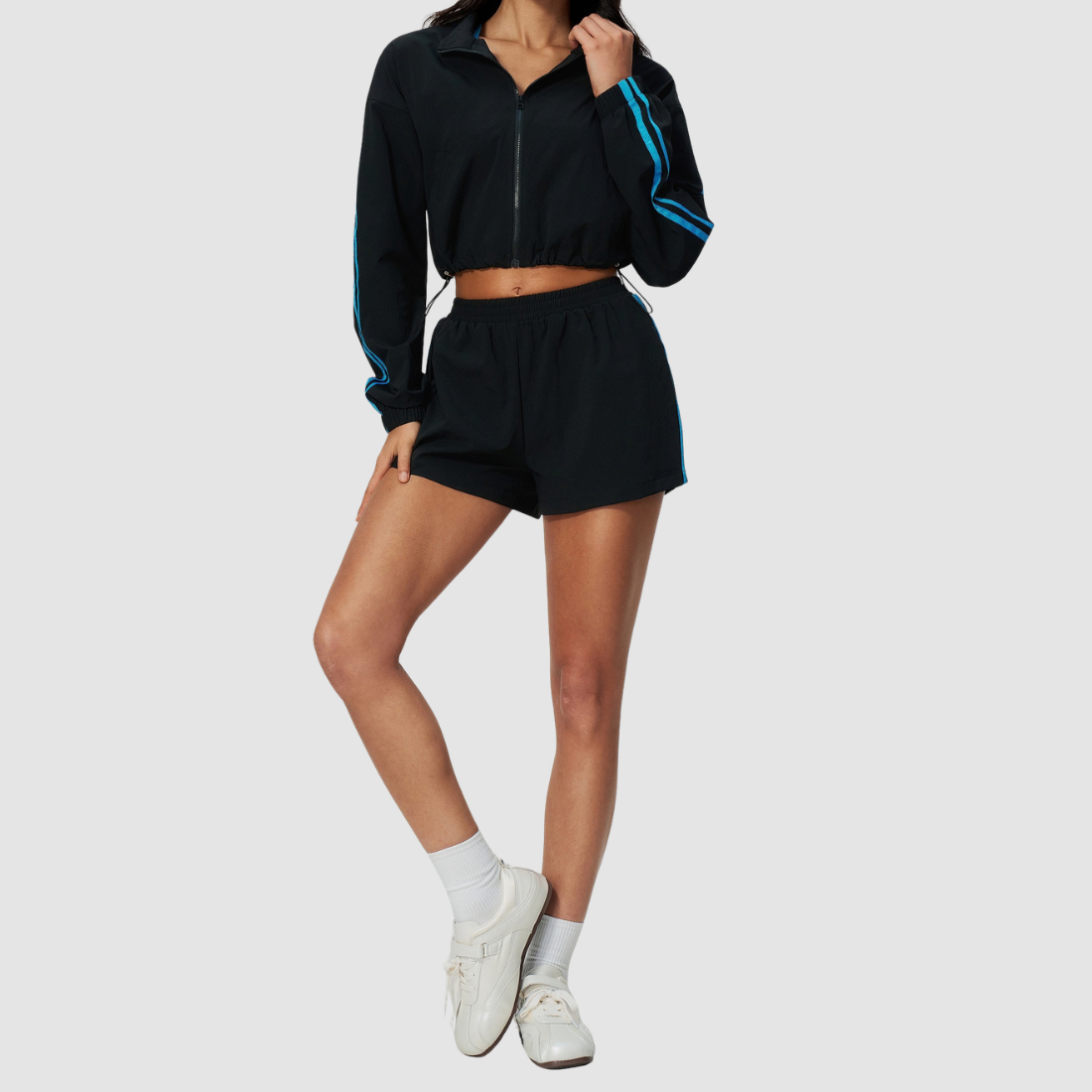 Wholesale Women's Stand-Collar Jacket and Shorts Set