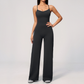 Wholesale Women's Brushed Yoga Jumpsuit – Cross Back Wide-Leg Athletic Bodysuit w/ Chest Pad