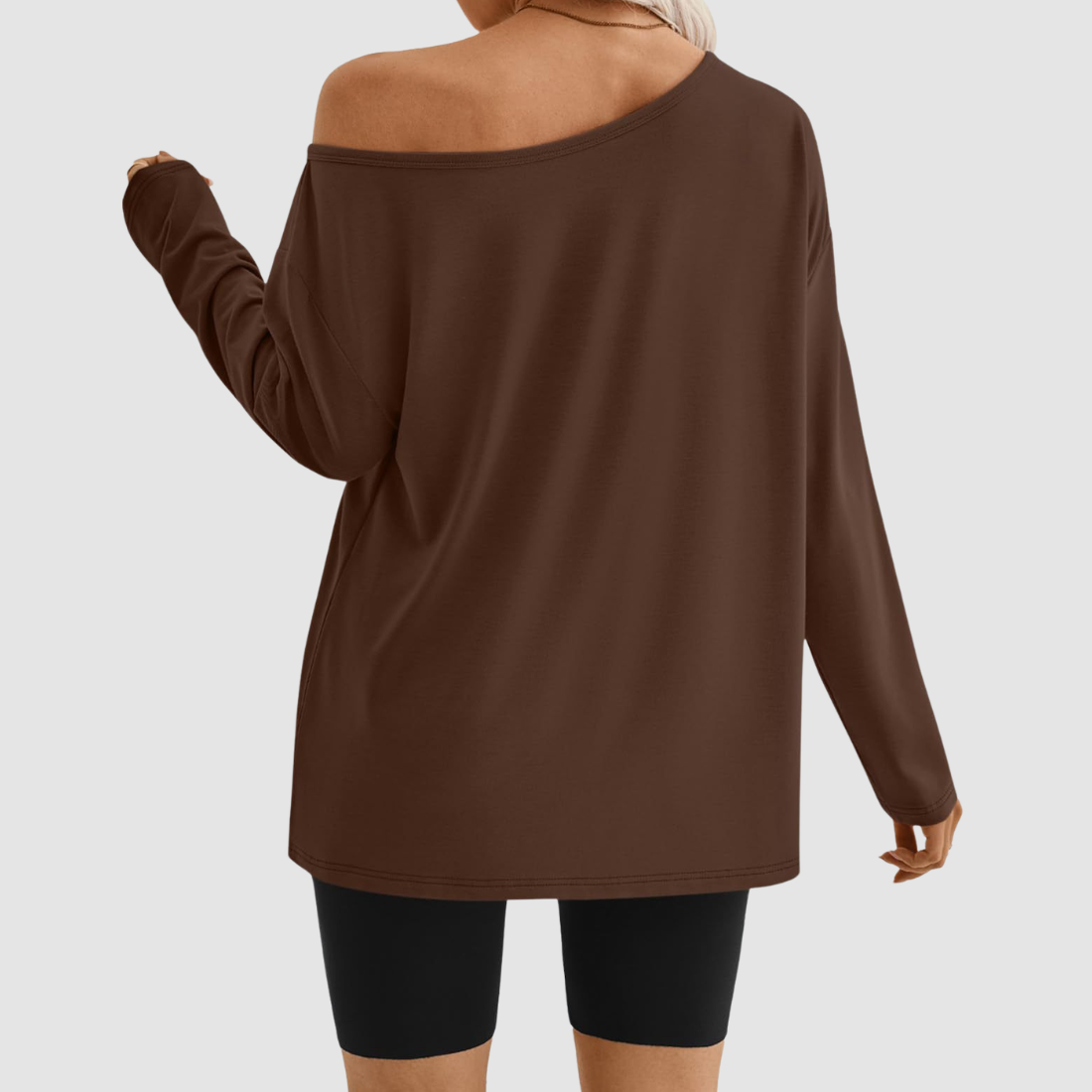 Wholesale Women's Contrast Off-Shoulder Long Sleeve Top