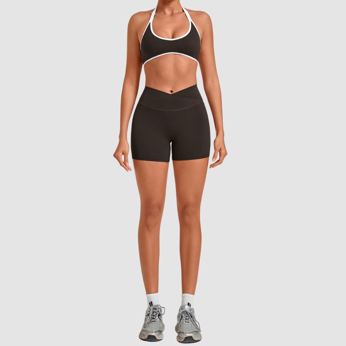 Wholesale Women’s Contrast Sports Bra & High-Waist Biker Shorts Yoga Set