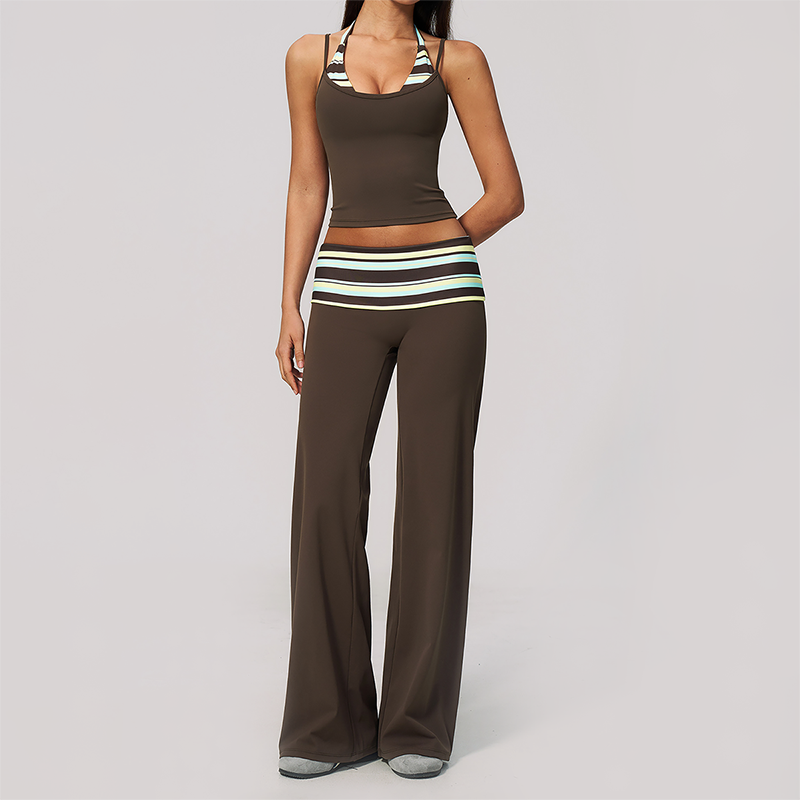 Wholesale Women's Polka Dot & Stripe Yoga Set Tank Top & Wide-Leg Pants w/ Chest Pad