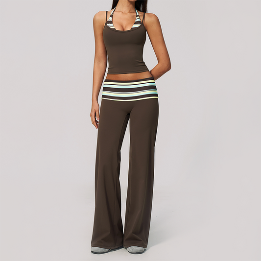 Wholesale Women's Polka Dot & Stripe Yoga Set Tank Top & Wide-Leg Pants w/ Chest Pad