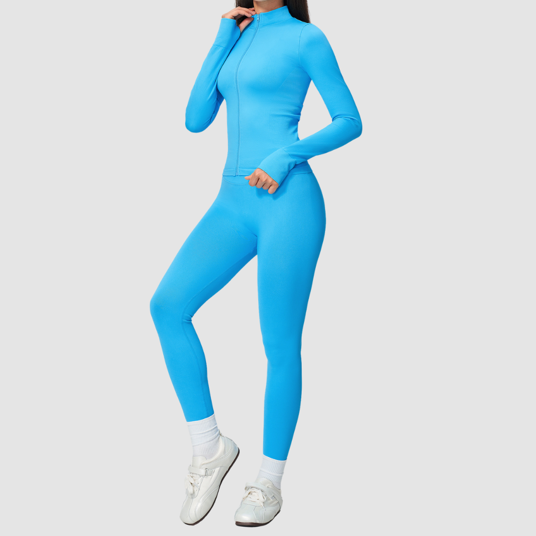Wholesale Women's Stand-Collar Cardigan & High-Waist Leggings Yoga Set