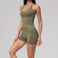 Wholesale Women's Halter V-Neck Seamless Yoga Set – High-Waist Butt-Lifting Sports Bra & Shorts