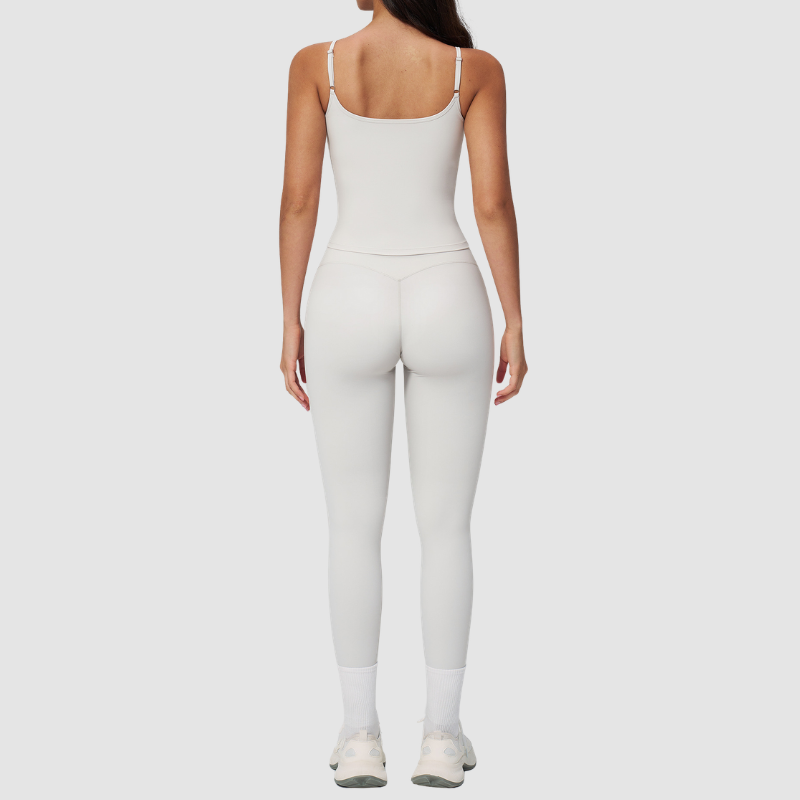 Wholesale Seam-Detail Racerback Tank Top & High-Waist Leggings Set – Brushed Yoga 2-Piece
