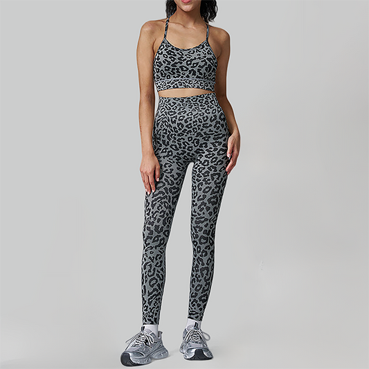 Women's Leopard Print Tank Top + Hip-High Leggings 2-Piece Set
