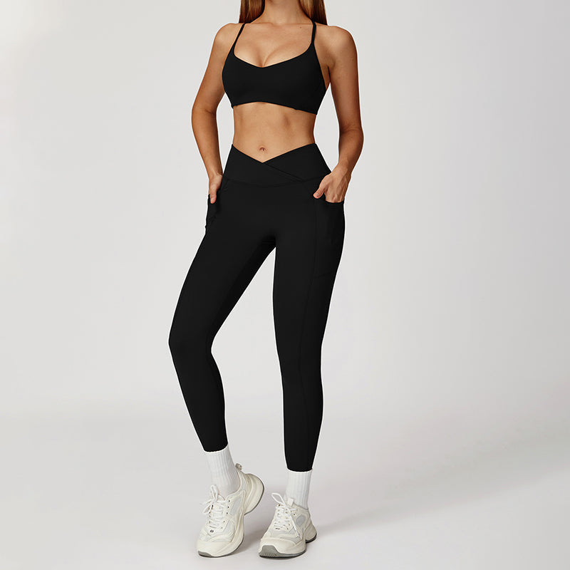 Thin Straps Bra + V-Shaped Waistline Leggings 2-Piece Set