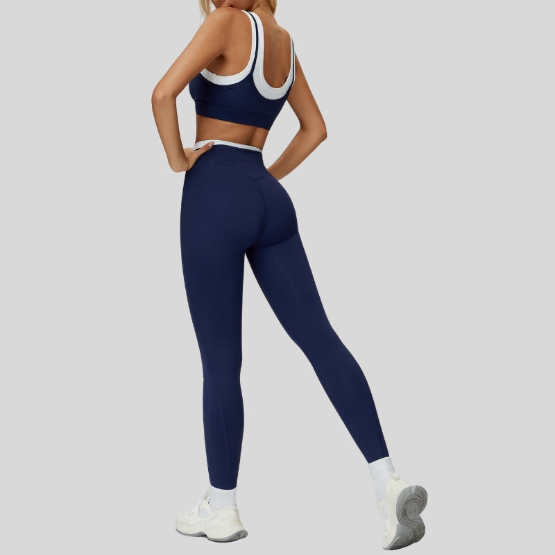 Contrast color sports bra + sports legginggs 2-piece set
