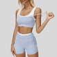 Contrast color sports bra + sports shorts 2-piece set