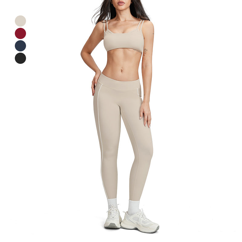 Color-block backless bra + high-waisted leggings 2-piece set