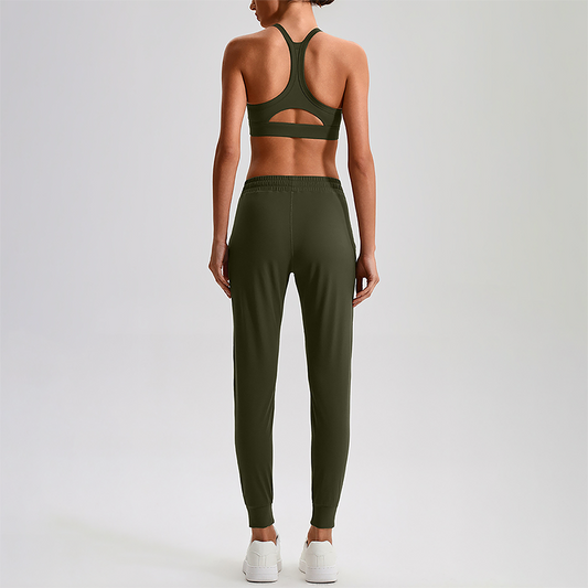 Wholesale Naked-Feel Open-Back Sports Bra & High-Waist Jogger Pants Set – Sculpting Yoga 2-Piece
