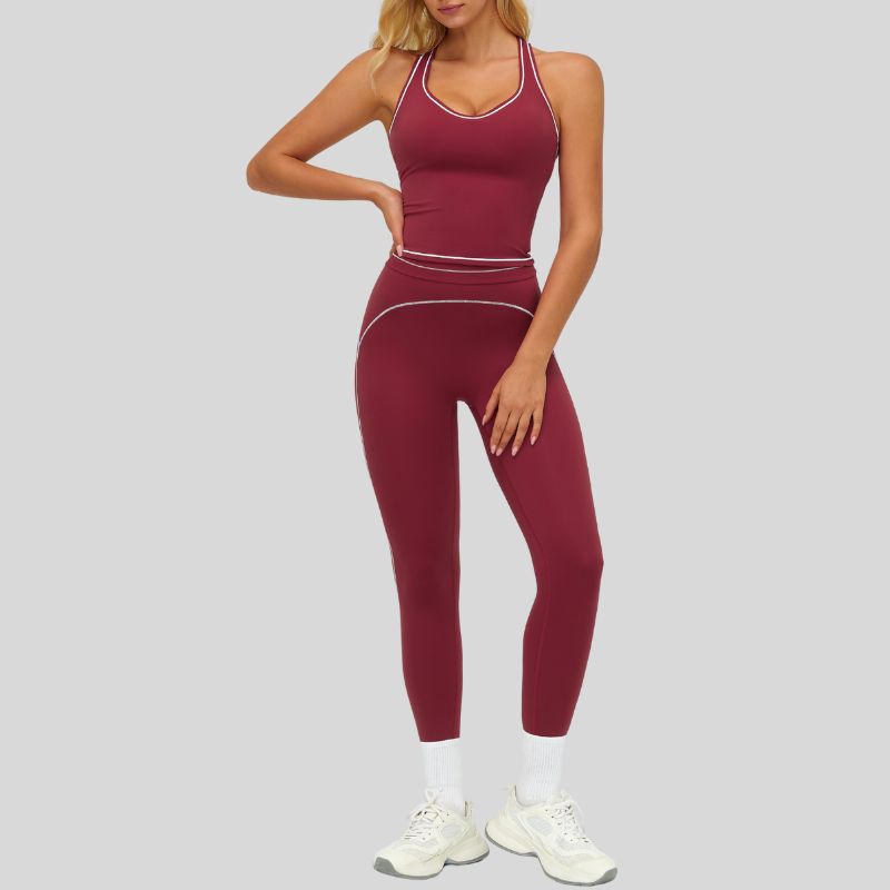 Contrasting racerback tank top+High waisted leggings 2-piece set