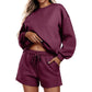Round neck loose casual sweatshirt+Loose-fitting athletic shorts 2-piece set